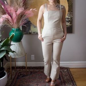 Harly Jae Bardot linen jumpsuit oatmeal beige crop leg summer dressy